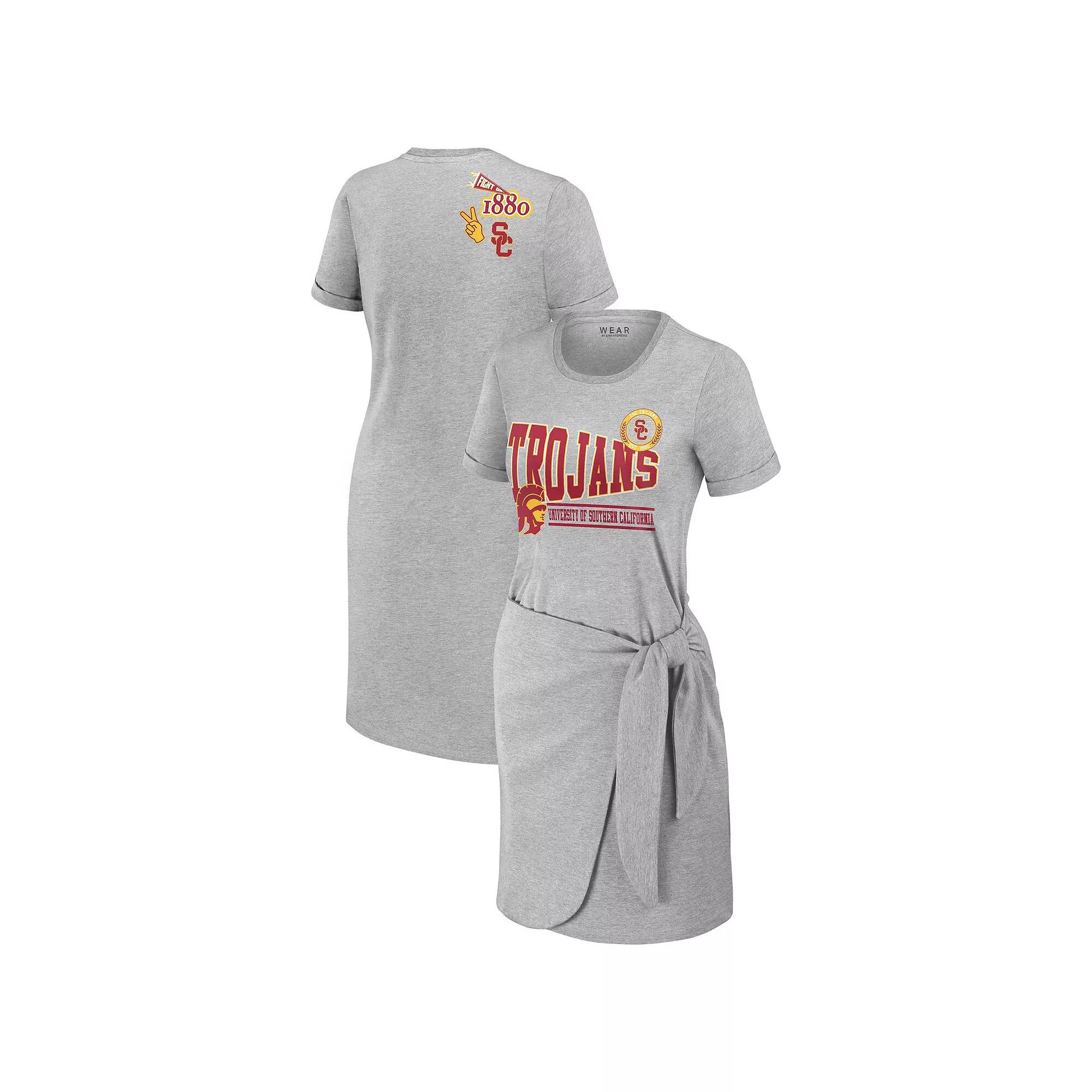 Women's WEAR by Erin Andrews Heather Gray USC Trojans Knotted T-Shirt Dress,  Product Image