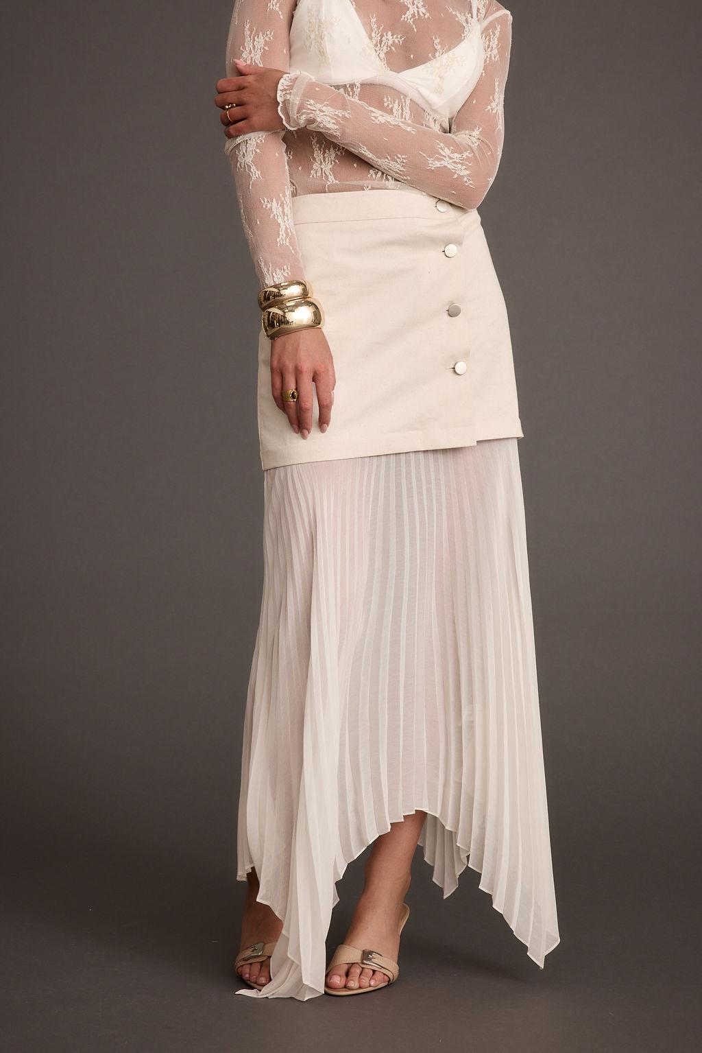 Whitney Bone Layered Pleated Maxi Skirt Product Image