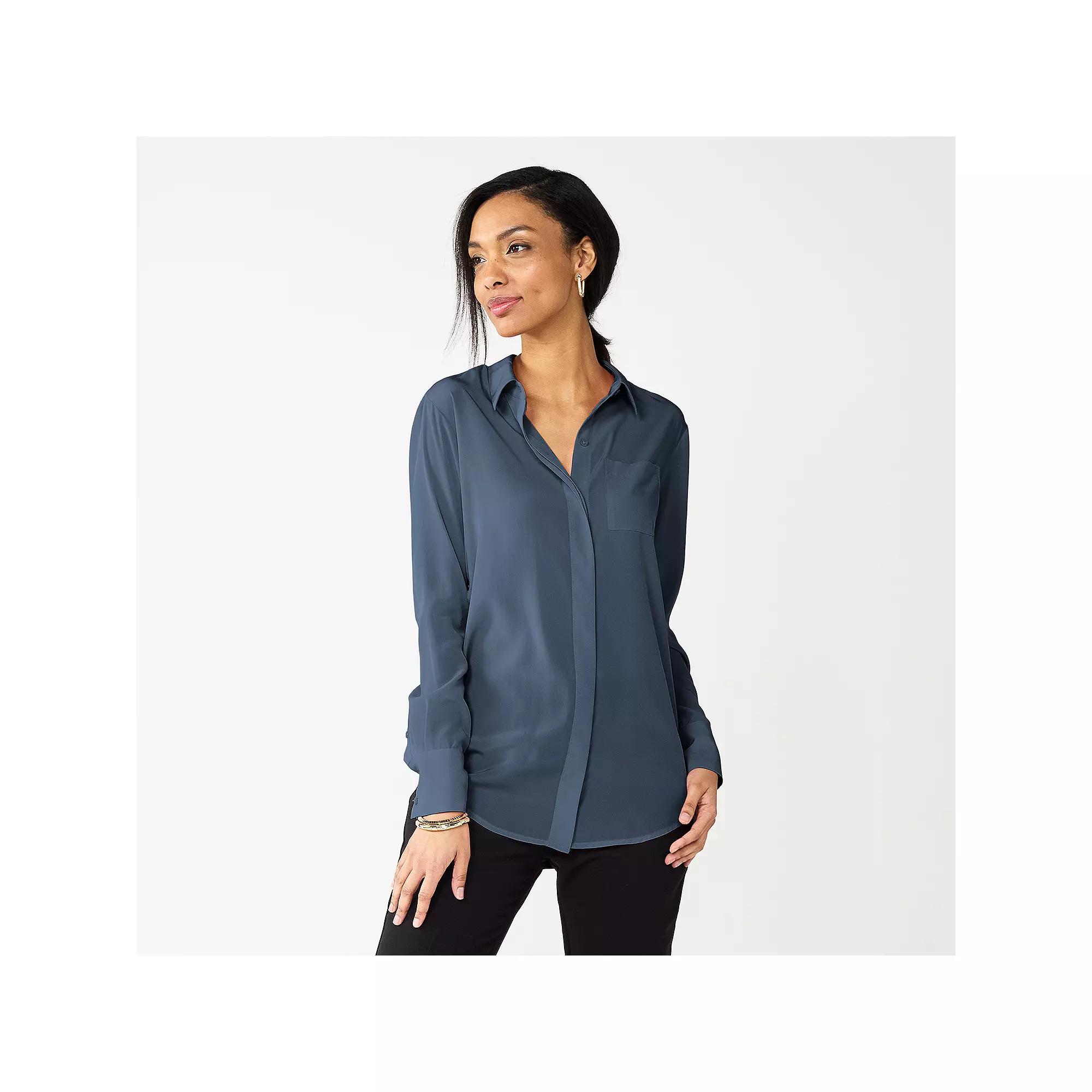 Women's Nine West Drapey Button Down Shirt,  Product Image