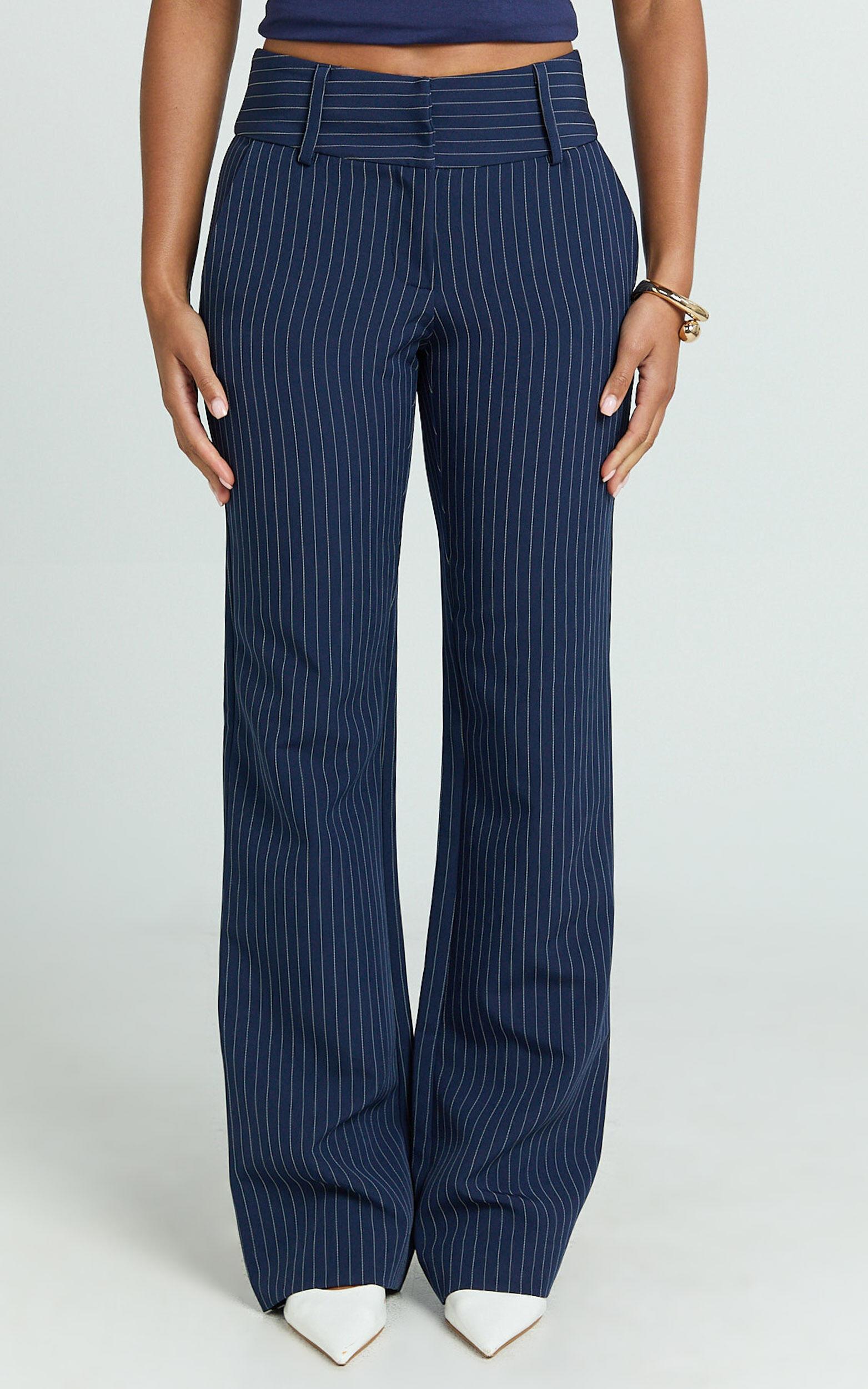 Elliot Pants - Mid Rise Pinstripe Bootleg Pants in Navy Product Image