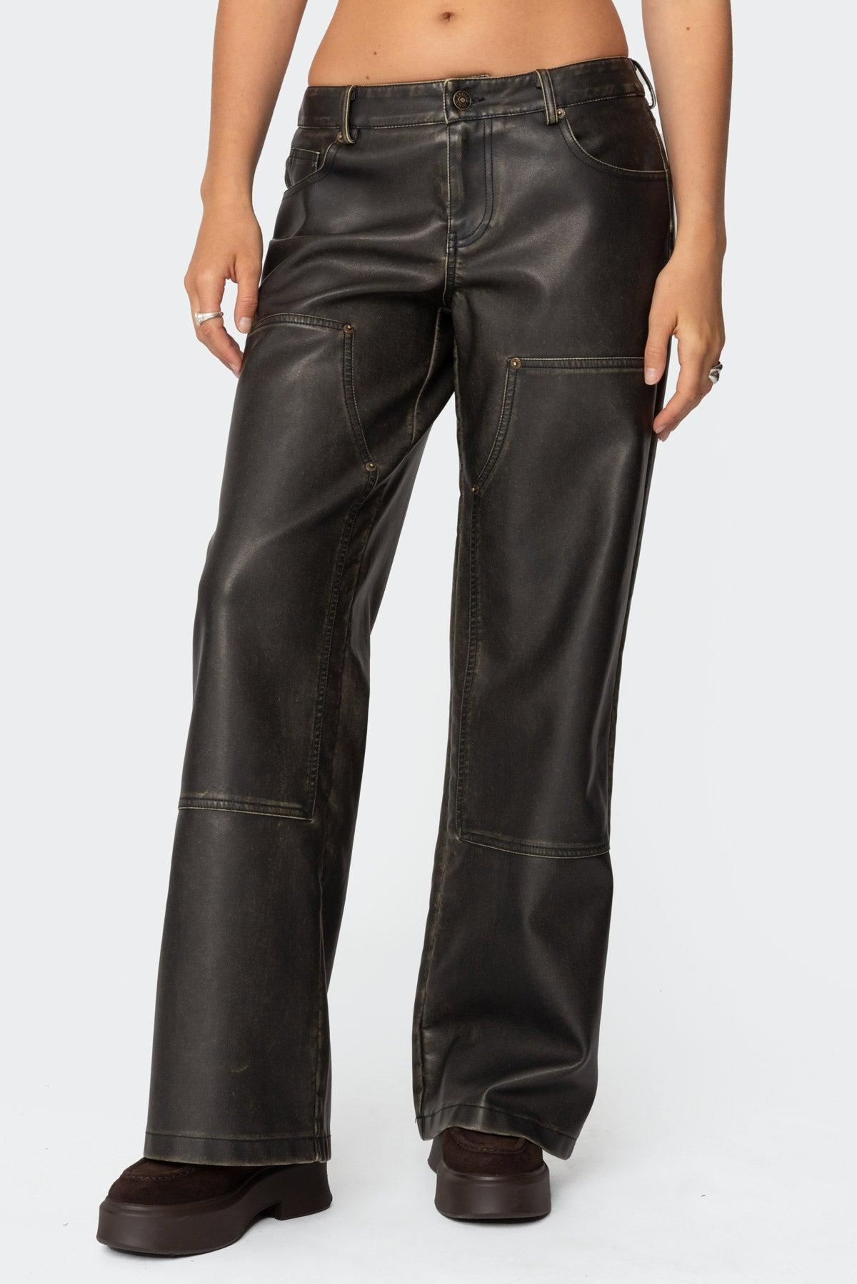 Vintage Washed Faux Leather Pants Product Image