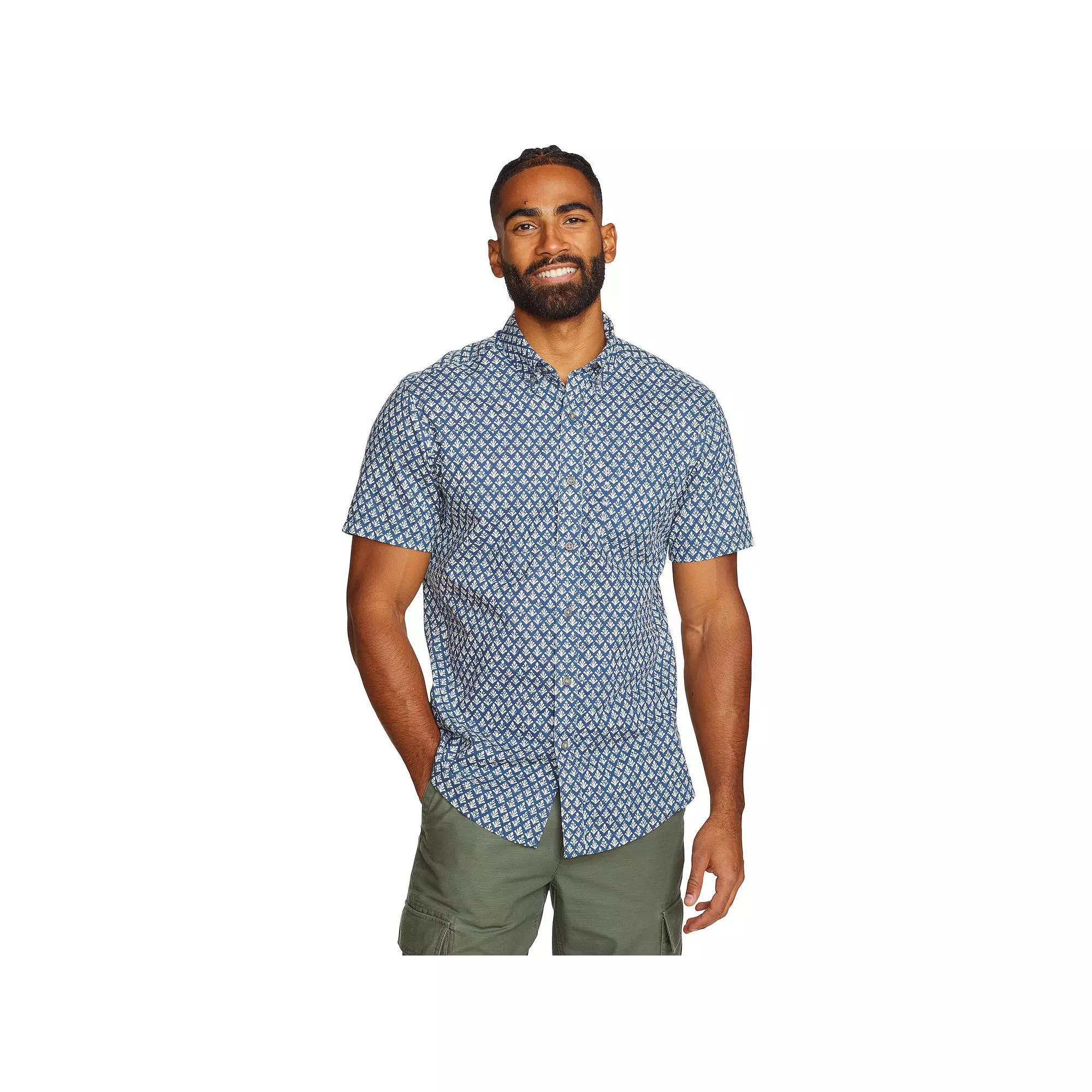 Men's Eddie Bauer Baja Print Short Sleeve Button-Down Shirt, Size: Small, Tile Blue Product Image