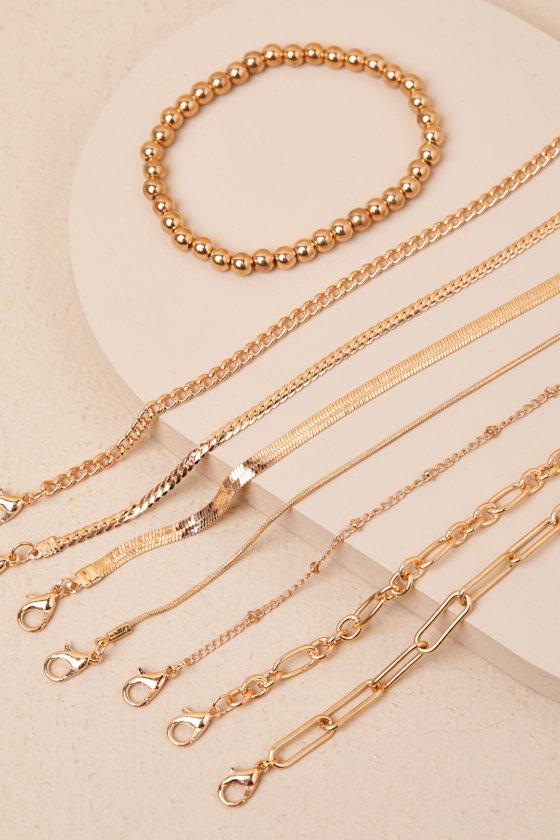 Luxurious Effect Gold Eight-Piece Chain Bracelet Set Product Image