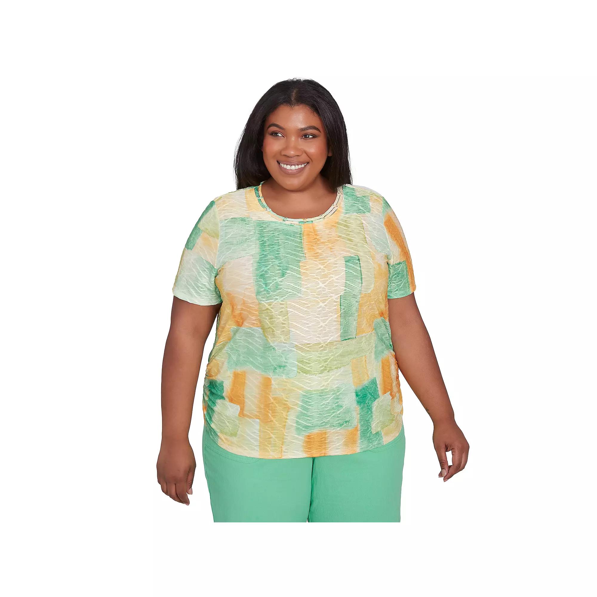 Plus Size Alfred Dunner Textured Patch Short Sleeve Tee, Women's, Size: 2XL, Yellow Team Product Image