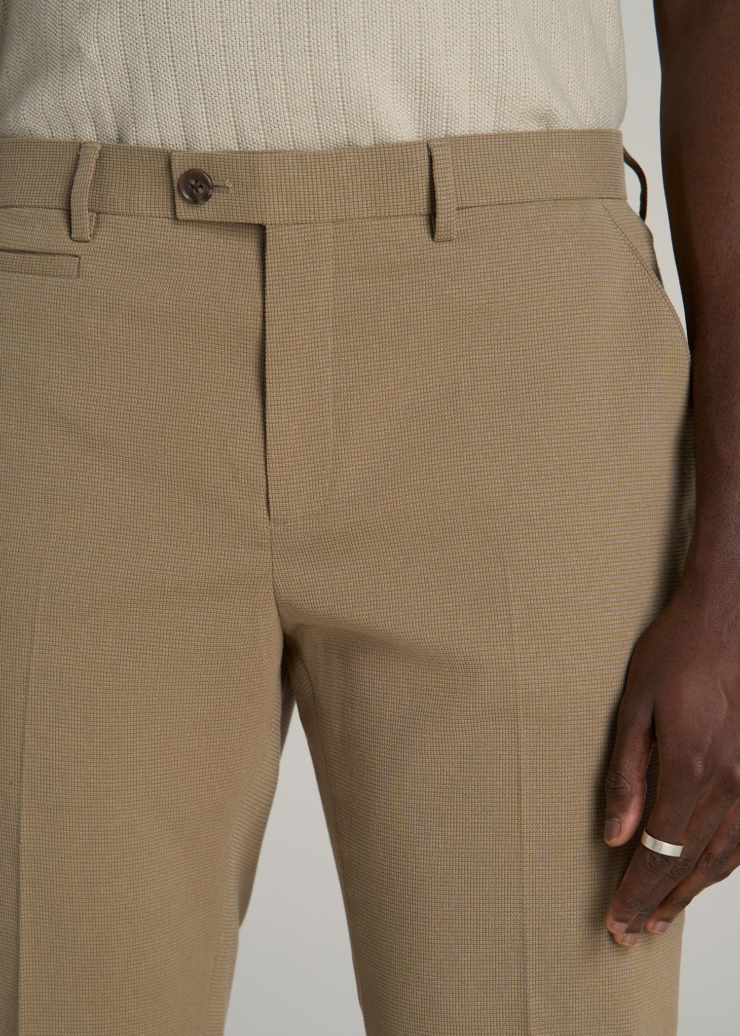 Textured Garment Washed Stretch Cotton Suit Pants for Tall Men in Desert Khaki Male Product Image
