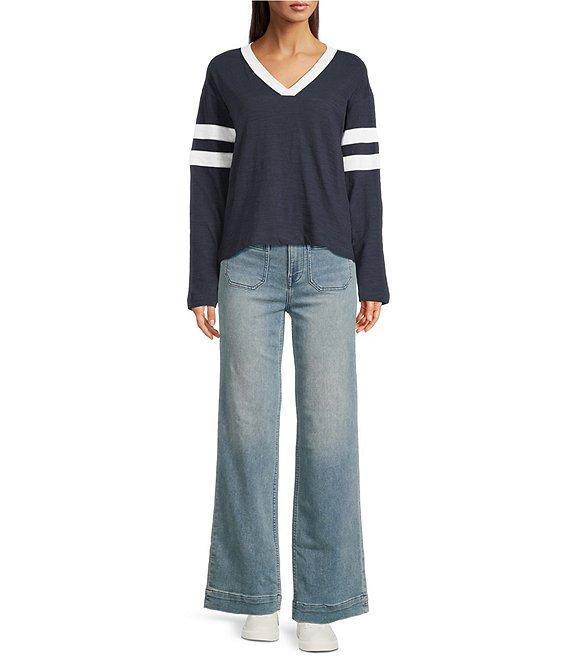 Faherty Stretch Terry High Rise Wide Leg Front Patch Pocket Jeans Product Image