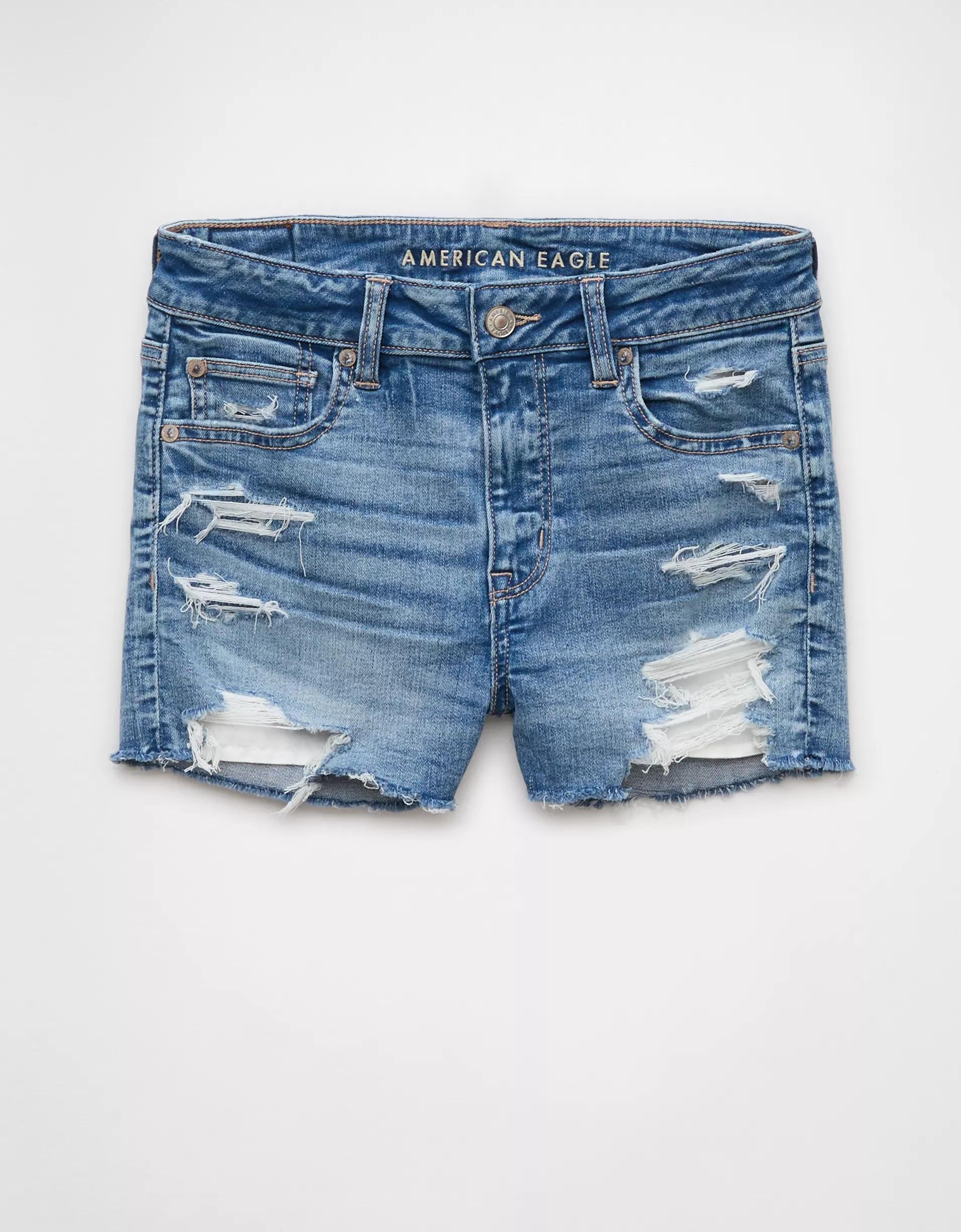 AE Next Level Ripped High-Waisted Denim Short Short Product Image