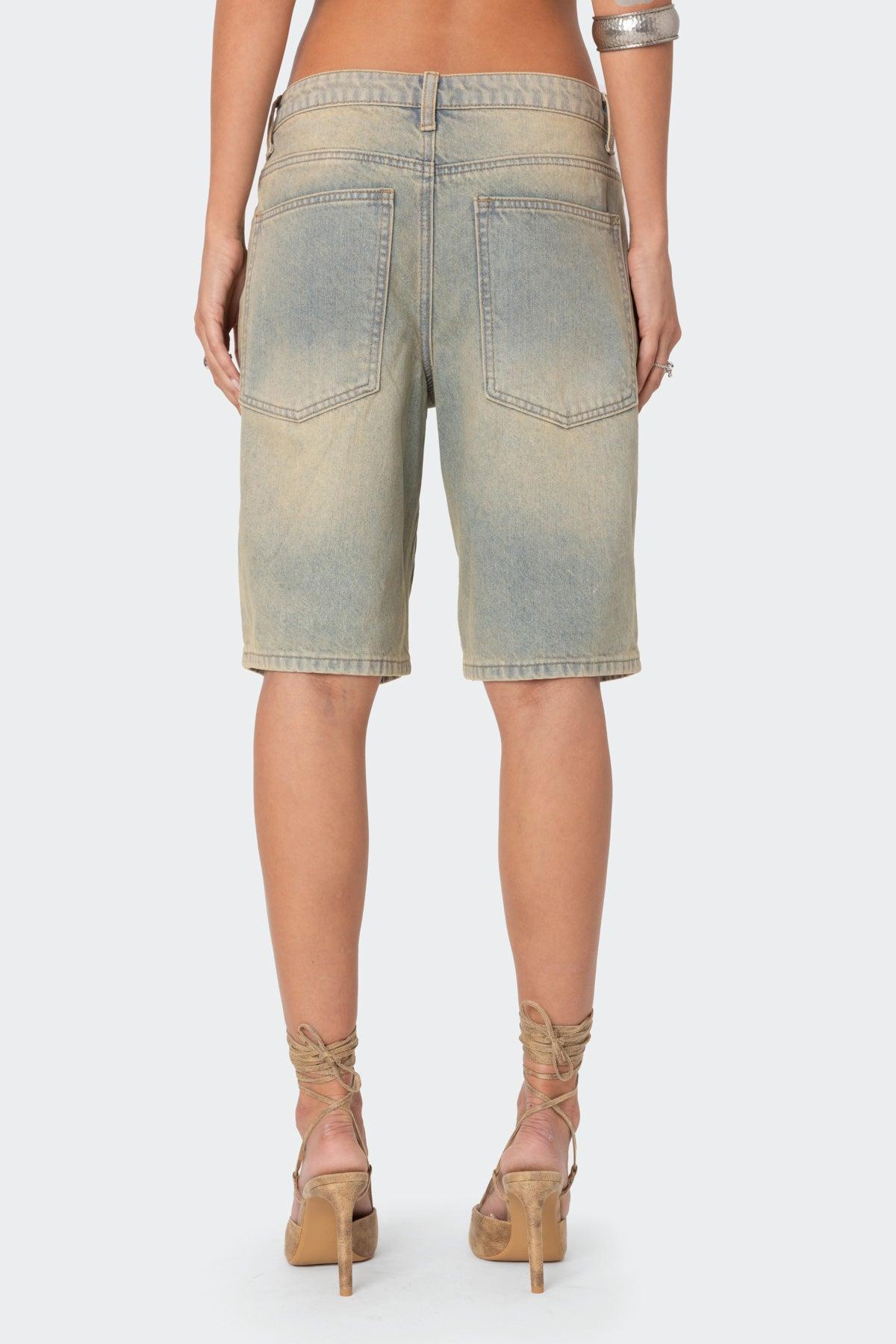 Shira Washed Denim Bermuda Shorts Product Image