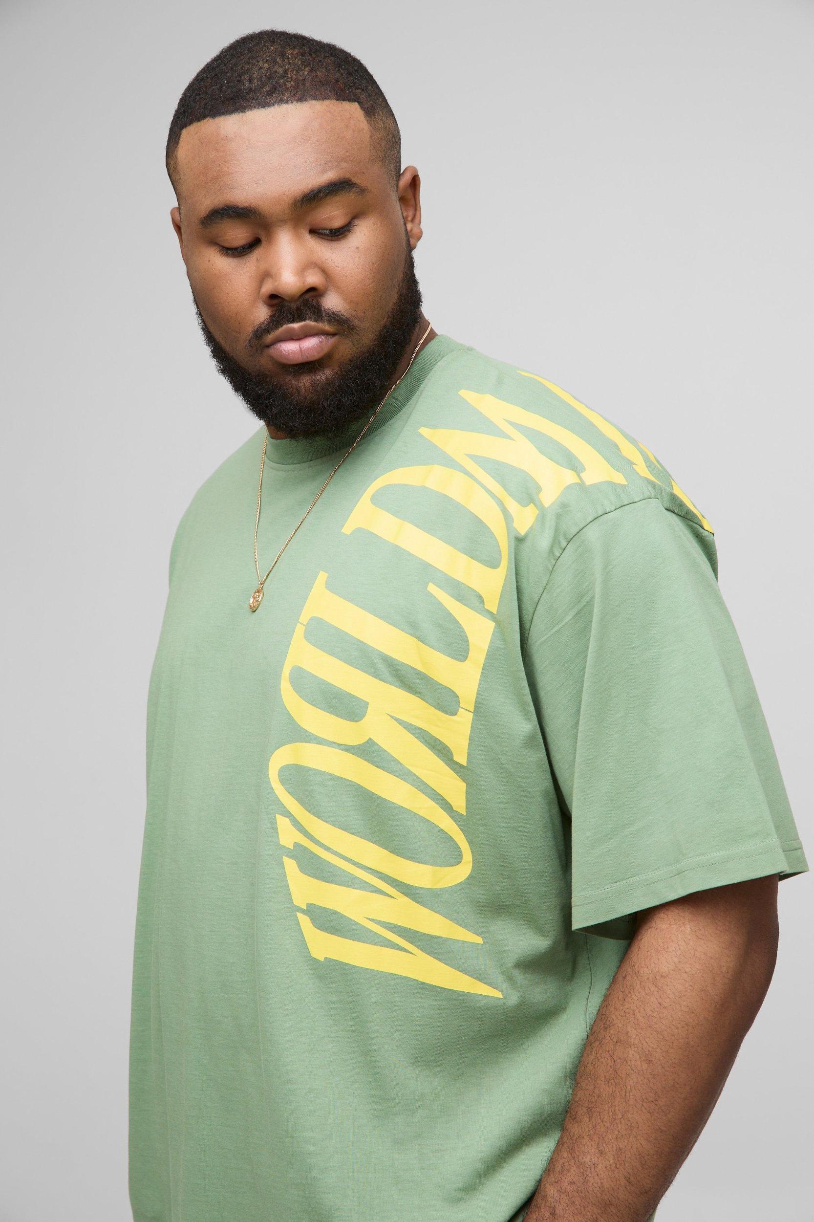 Plus Oversized Worldwide Over Seam Print T-Shirt & Short Set | boohooMAN USA Product Image