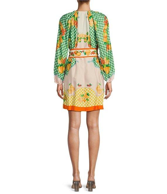 Antonio Melani Raffaella Fruit Printed Satin Tie Neck Long Sleeve Dress Product Image