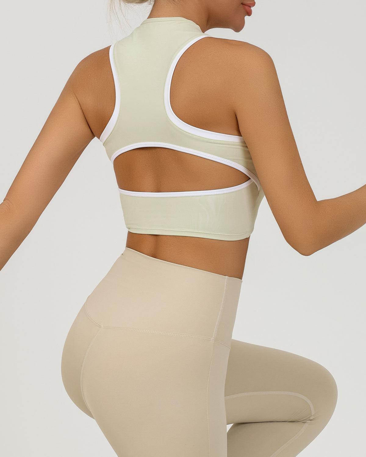Apricot Round Neck Zipper Yoga Tank Top - Light Support Product Image