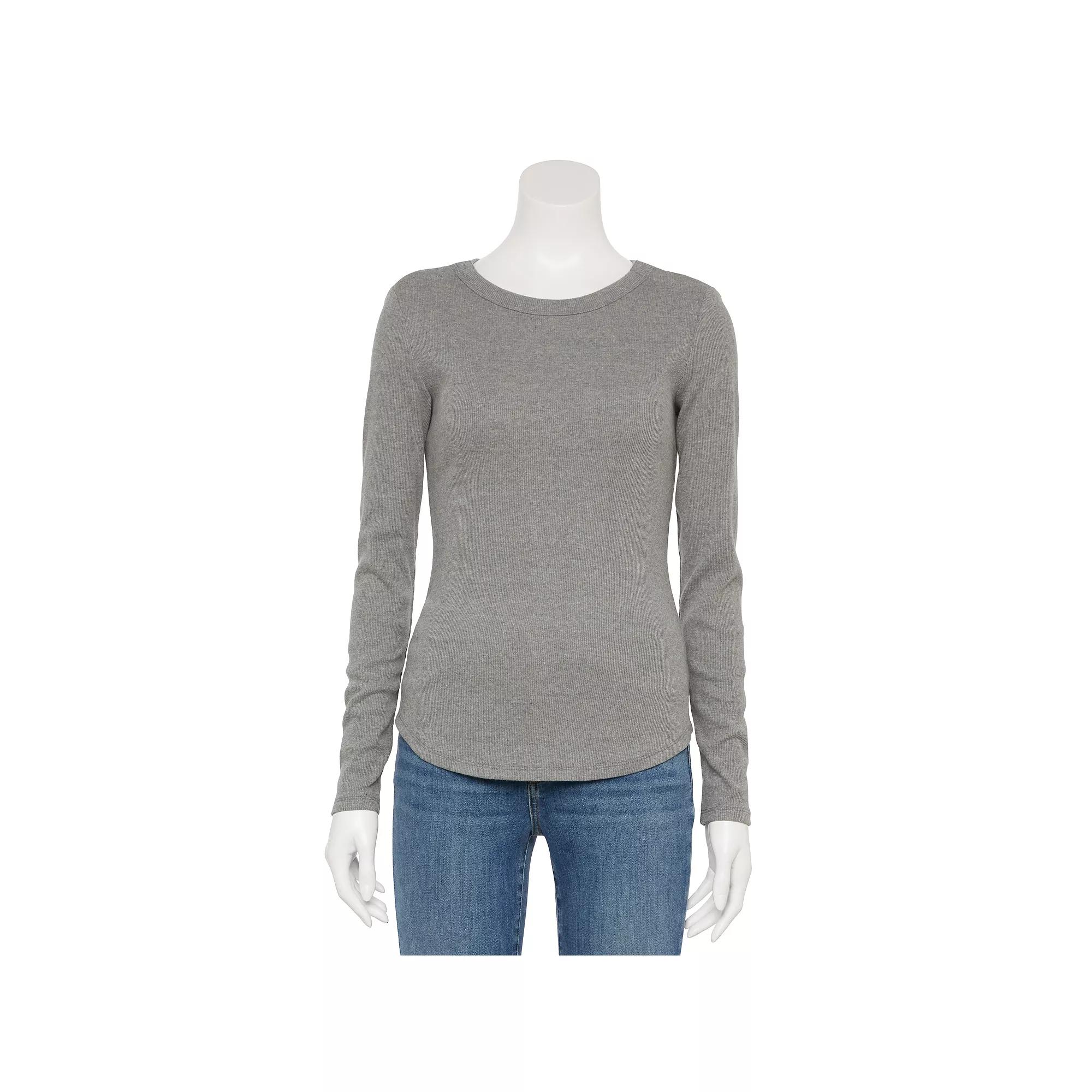 Women's Sonoma Goods For Life® Adaptive Rib Long Sleeve T-Shirt, Size: XXL, Grey Product Image