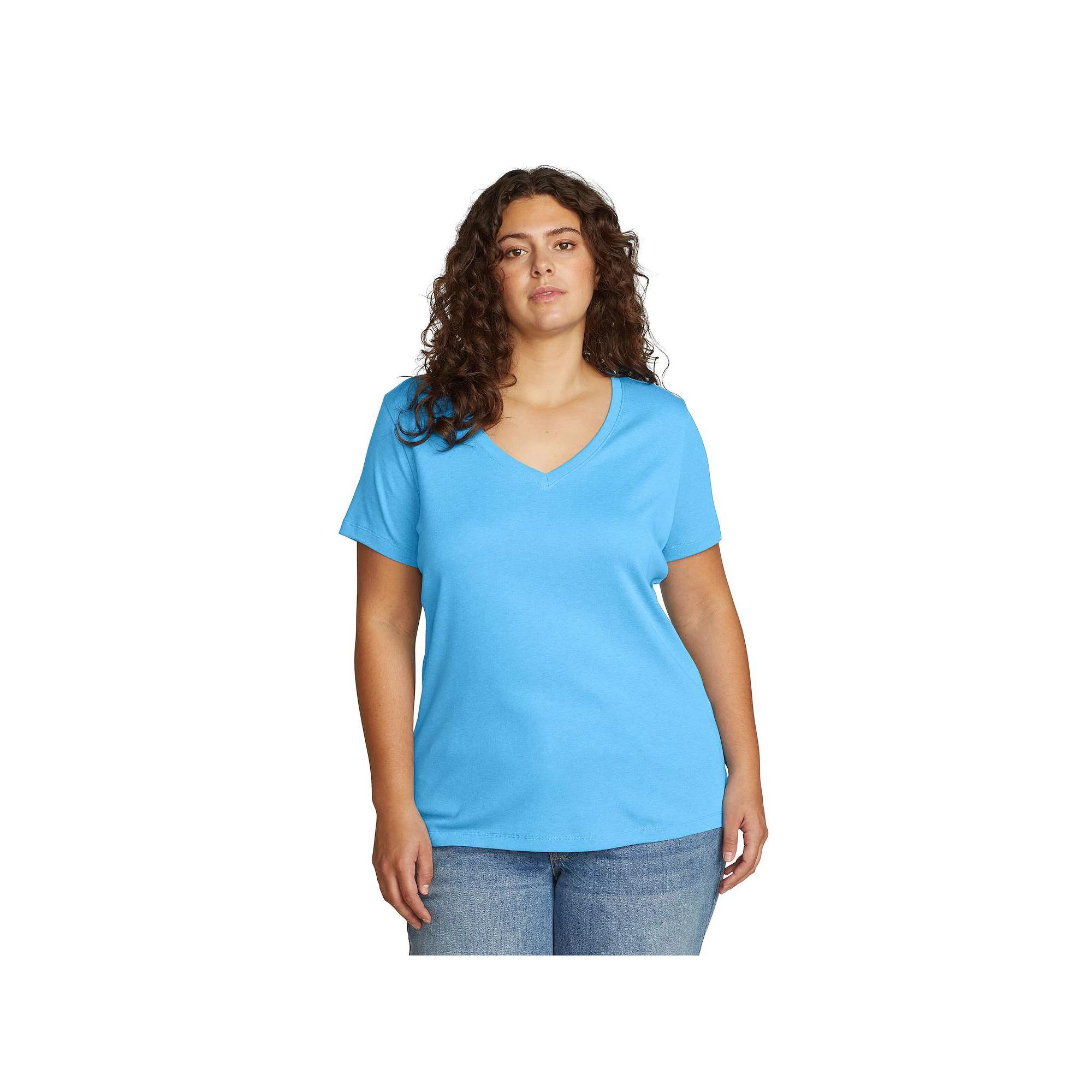 Plus Size Eddie Bauer Short Sleeve Favorite V-Neck Tee, Women's, Size: 3XL, Blue Blue Product Image