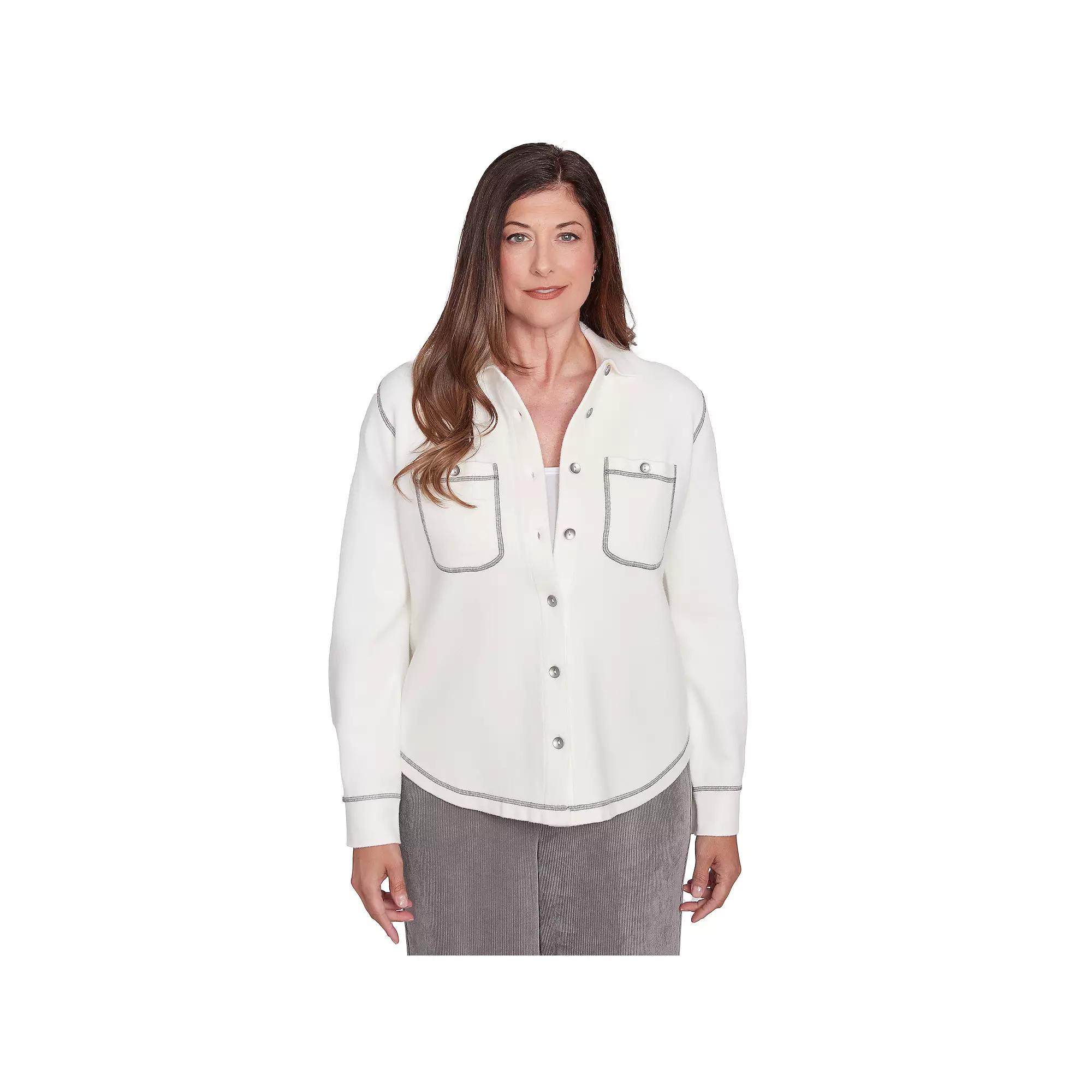 Women's Alfred Dunner Snap-Front Shirt Jacket, Size: Large, Winter White Product Image