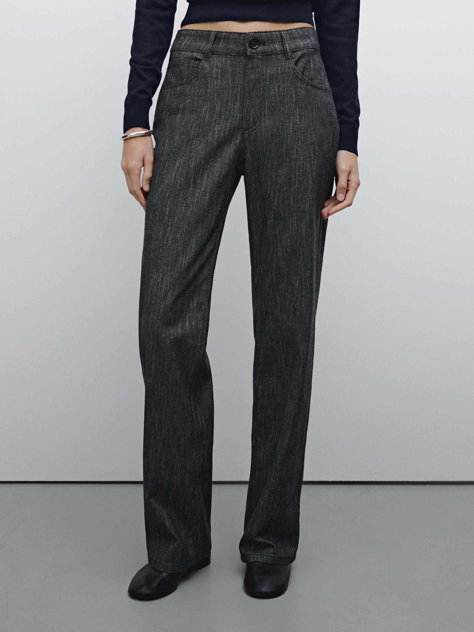 Straight-leg flecked cotton blend trousers Product Image