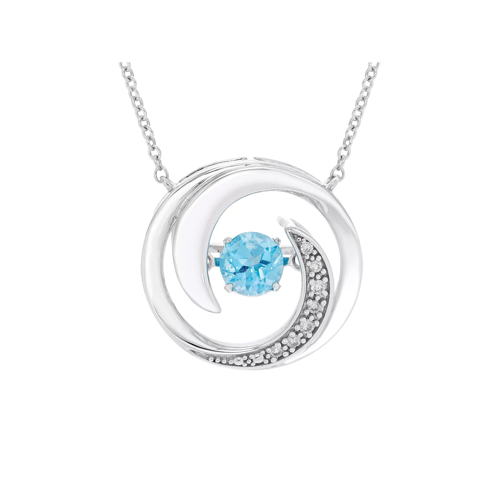Boston Bay Diamonds Brilliance in Motion Sterling Silver Blue Topaz & Diamond Accent Swirl Necklace, Women's, Size: 18-20" ADJ Product Image