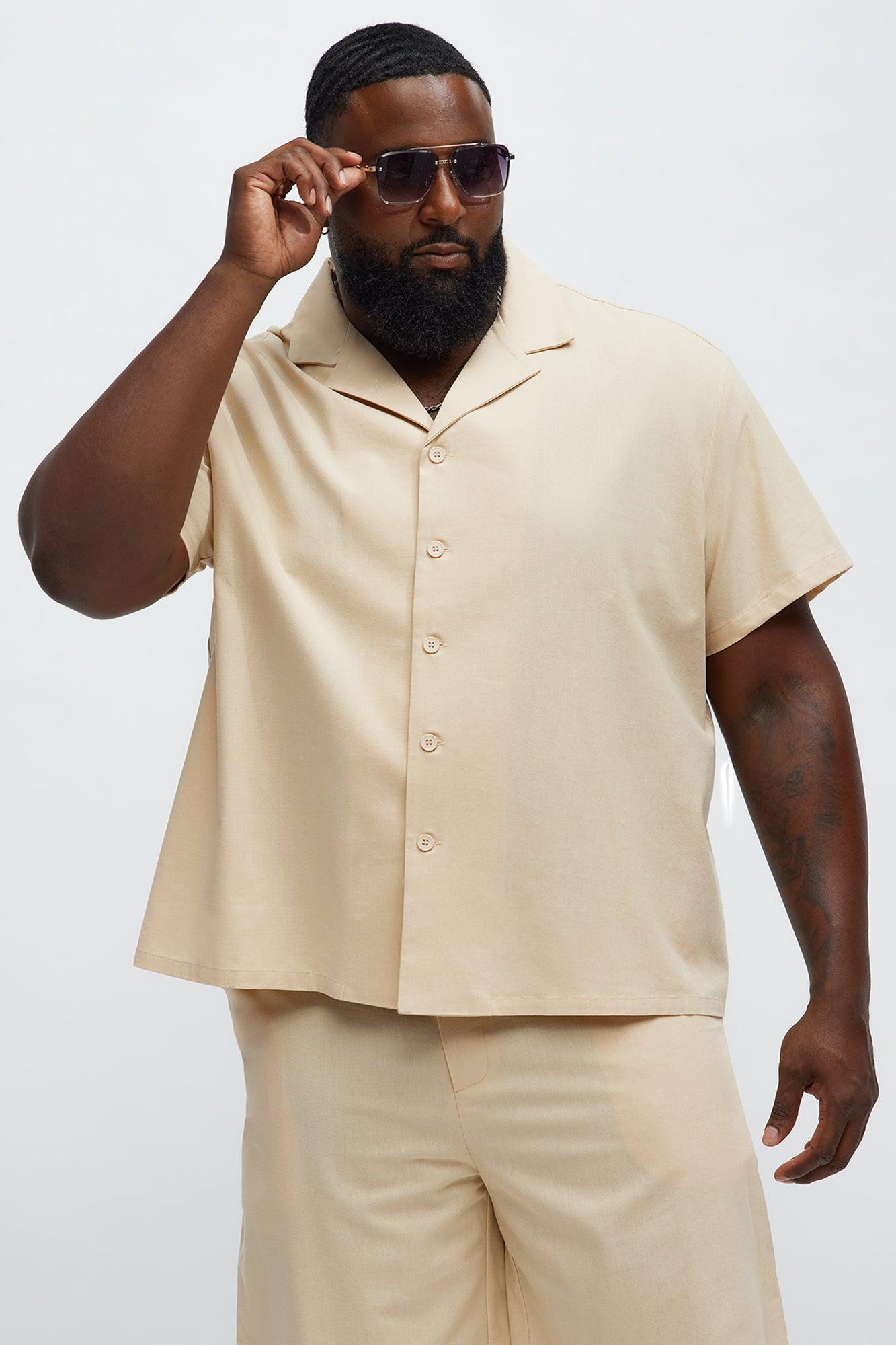 Chai Linen Like Cuban Collar Button Up Shirt - Oatmeal Product Image