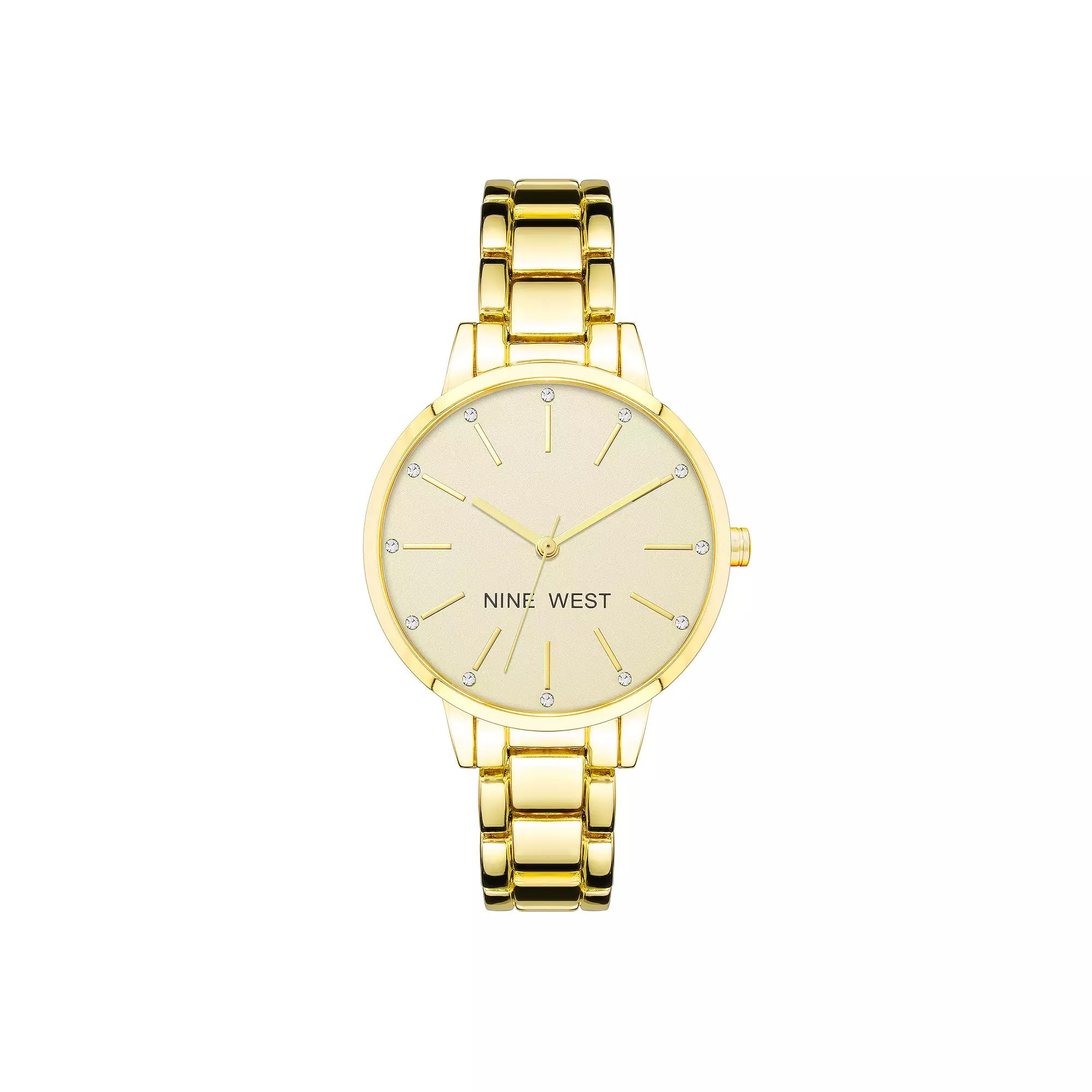 Nine West Women's Gold-Tone Bracelet Watch with Crystal Accents, Size: Medium, Gold Tone Beige Product Image