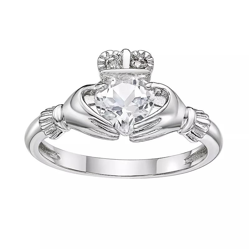 Gemminded Sterling Silver White Topaz & Diamond Accent Claddagh Ring, Women's, Size: 8 Product Image