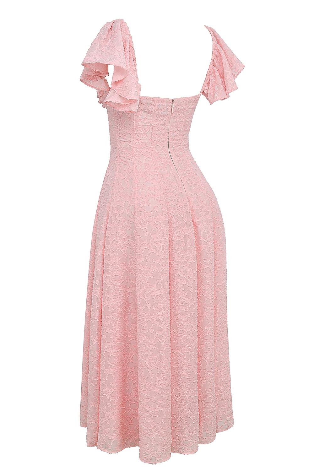 Emma  perfectly pink floral jacquard midi dress Product Image