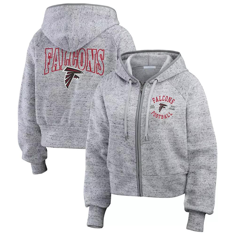 Women's WEAR by Erin Andrews  Heather Gray Atlanta Falcons Speckled Fleece Cropped Full-Zip Hoodie, Size: XS, Grey Product Image