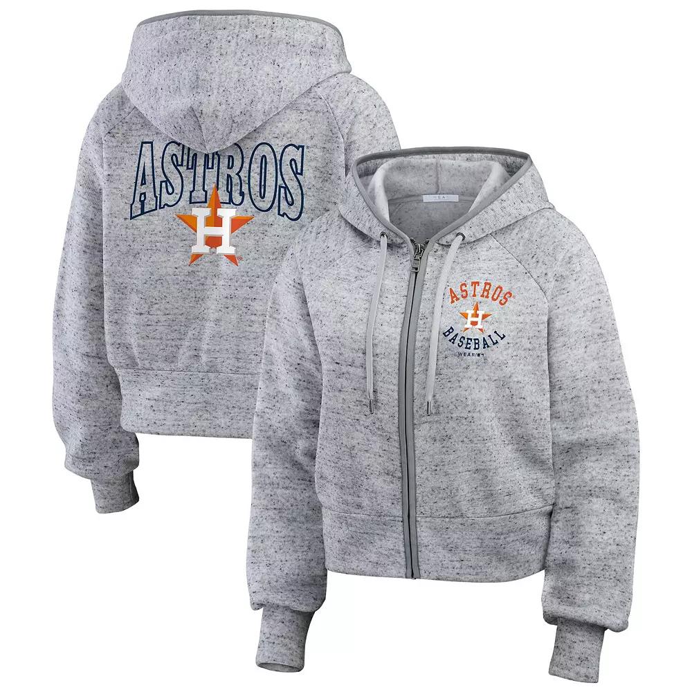 Women's WEAR by Erin Andrews Heather Gray Houston Astros Speckled Fleece Cropped Full-Zip Hoodie,  Product Image