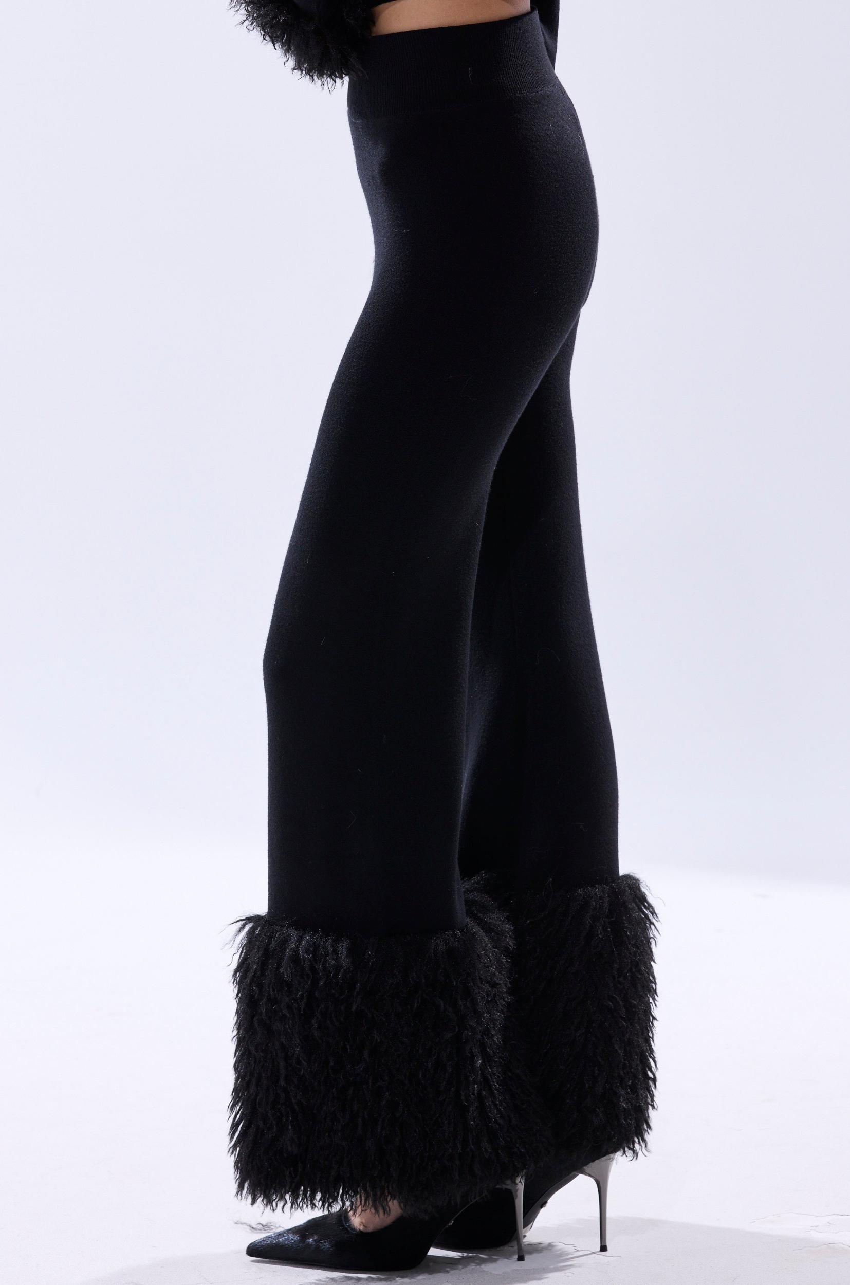 COZY VIBES SWEATER PANT WITH FUR CUFF IN BLACK Product Image