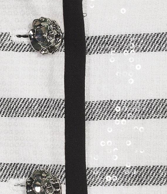 KARL LAGERFELD PARIS Sequin Stripe Round Neck Long Sleeve Jacket Product Image