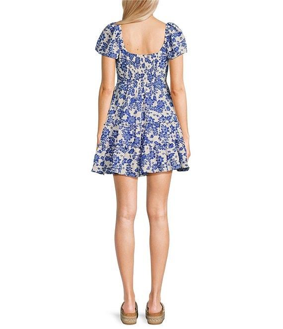 Midnight Doll Floral Print Short Sleeve Smocked Back Fit & Flare Mini Dress Product Image