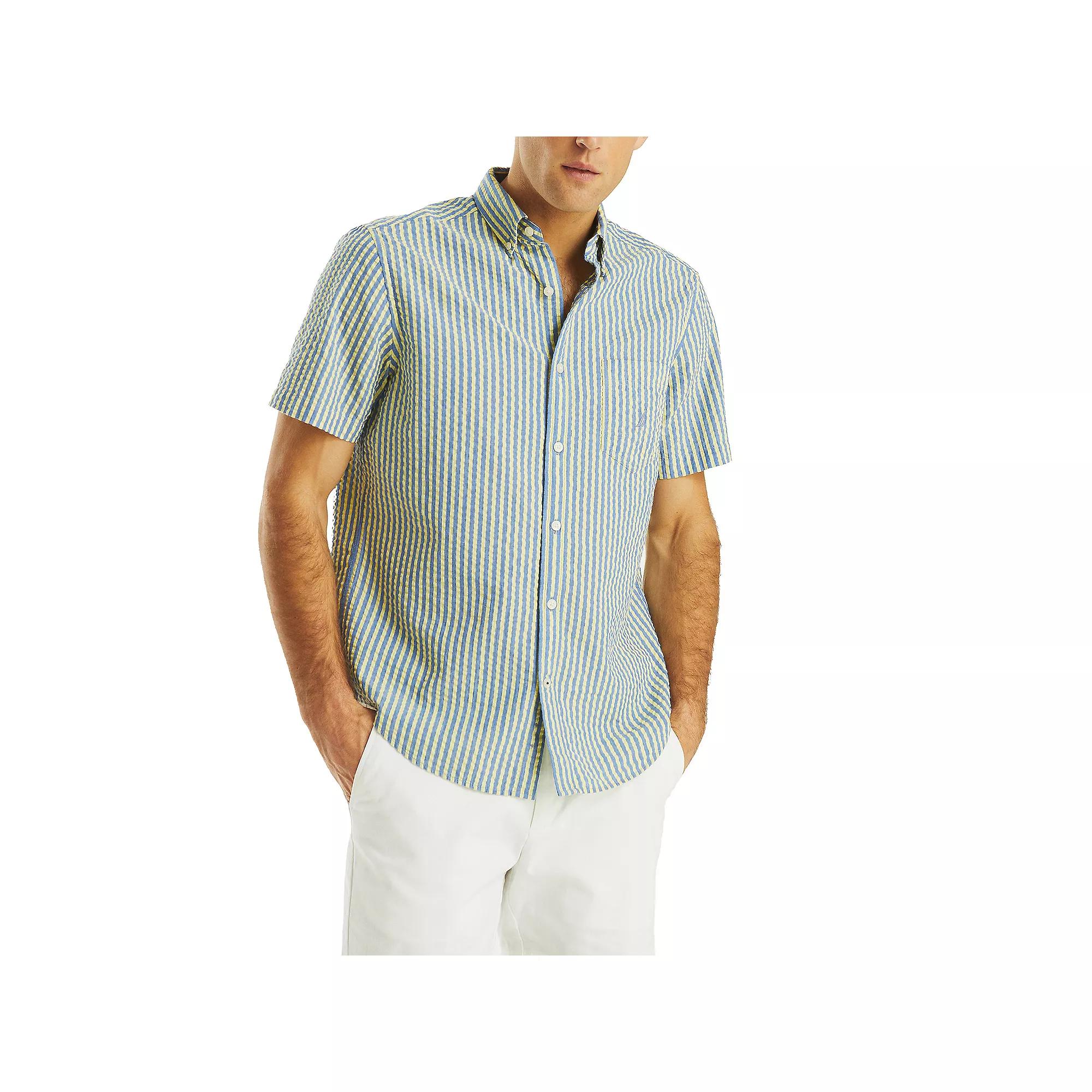 Men's Nautica Short-Sleeve Striped Seersucker Shirt, Size: Medium, Olympic Blue Product Image