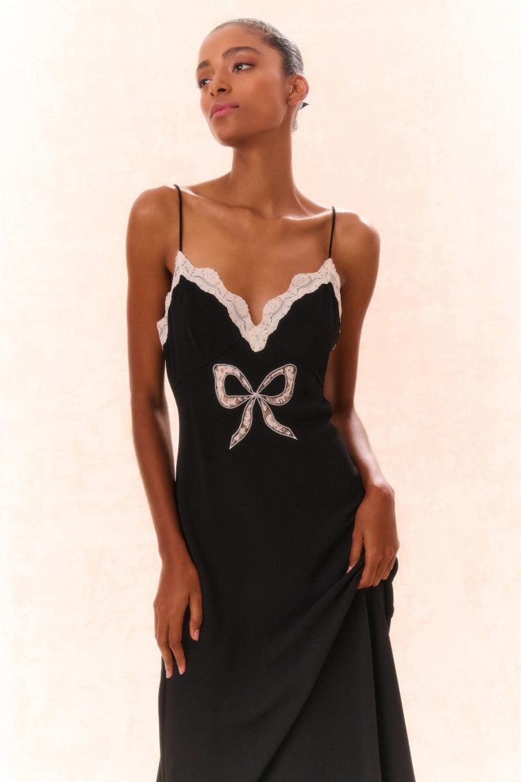 Manuela Bow Slip Maxi Dress - BLACK Product Image