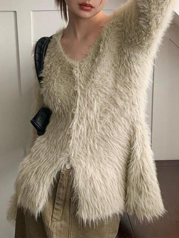 Solid Color V Neck Button Up Cardigan Product Image