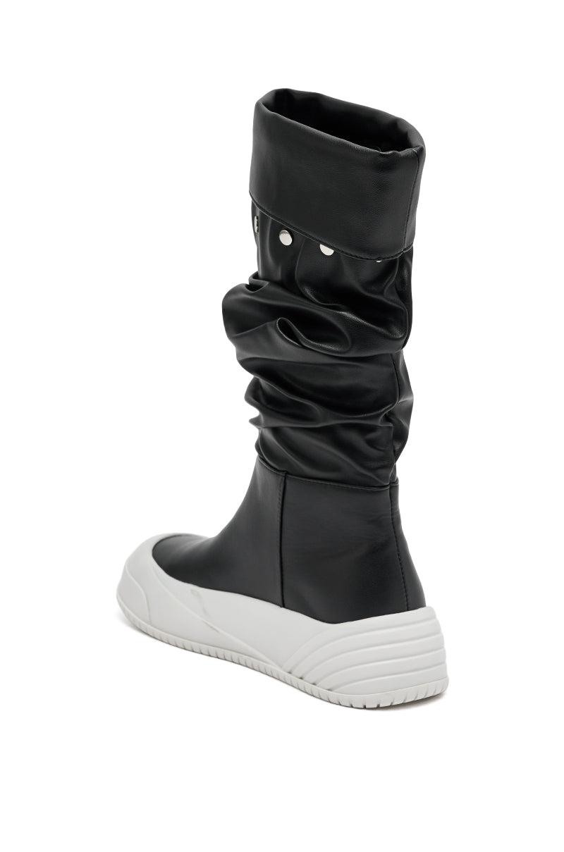 AZALEA WANG SMARTER BLACK RUCHED PU FLAT BOOT Product Image