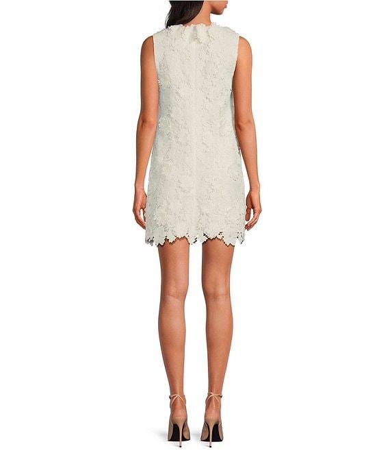 Trina Turk Lovelee 3D Floral Lace V-Neck Sleeveless Scallop Hem Sheath Mini Dress Product Image