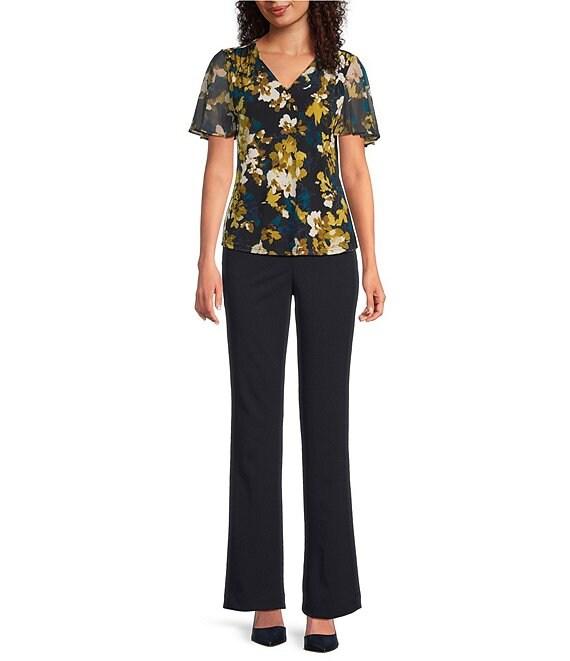 Calvin Klein V-Neck Ruched Shoulder Flutter Sleeve Blouse Product Image