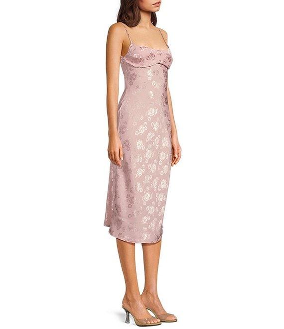 Allison & Kelly Printed Jacquard Square Neck Spaghetti Strap Dress Product Image