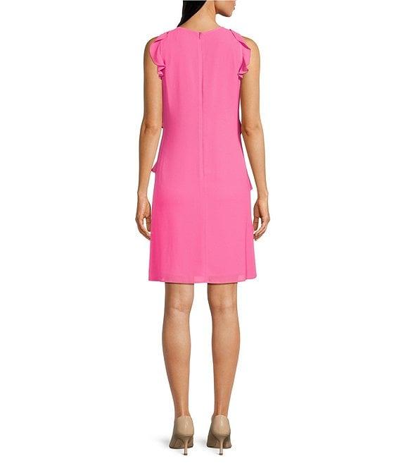 Jessica Howard Petite Size Crew Neck Sleeveless Ruffle Shift Dress Product Image