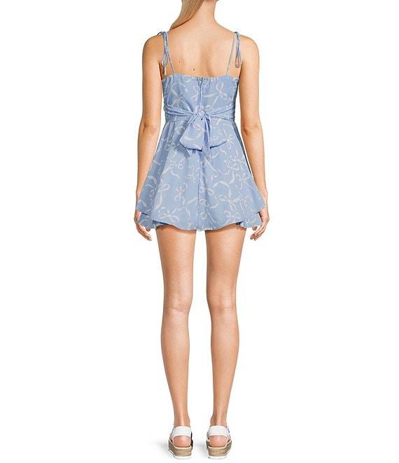 B. Darlin Bow Printed V-Neck Sleeveless Tie Shoulder Romper Product Image