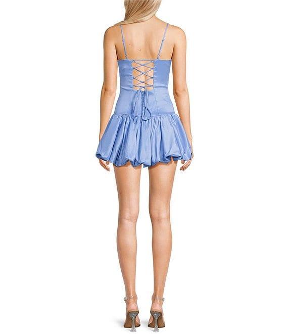 B. Darlin Sweetheart Neck Bow Spaghetti Strap Pleated Drop Waist Bubble Dress Product Image