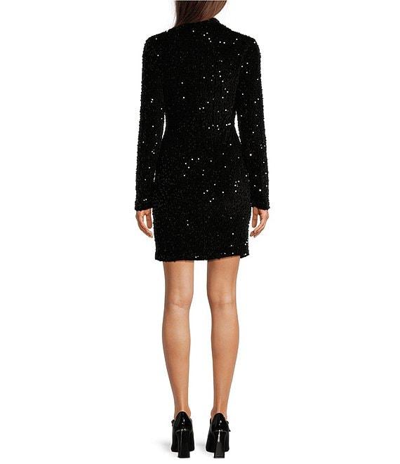 DKNY by Donna Karan Sequined Velvet Mock Neck Long Sleeve Mini Dress Product Image