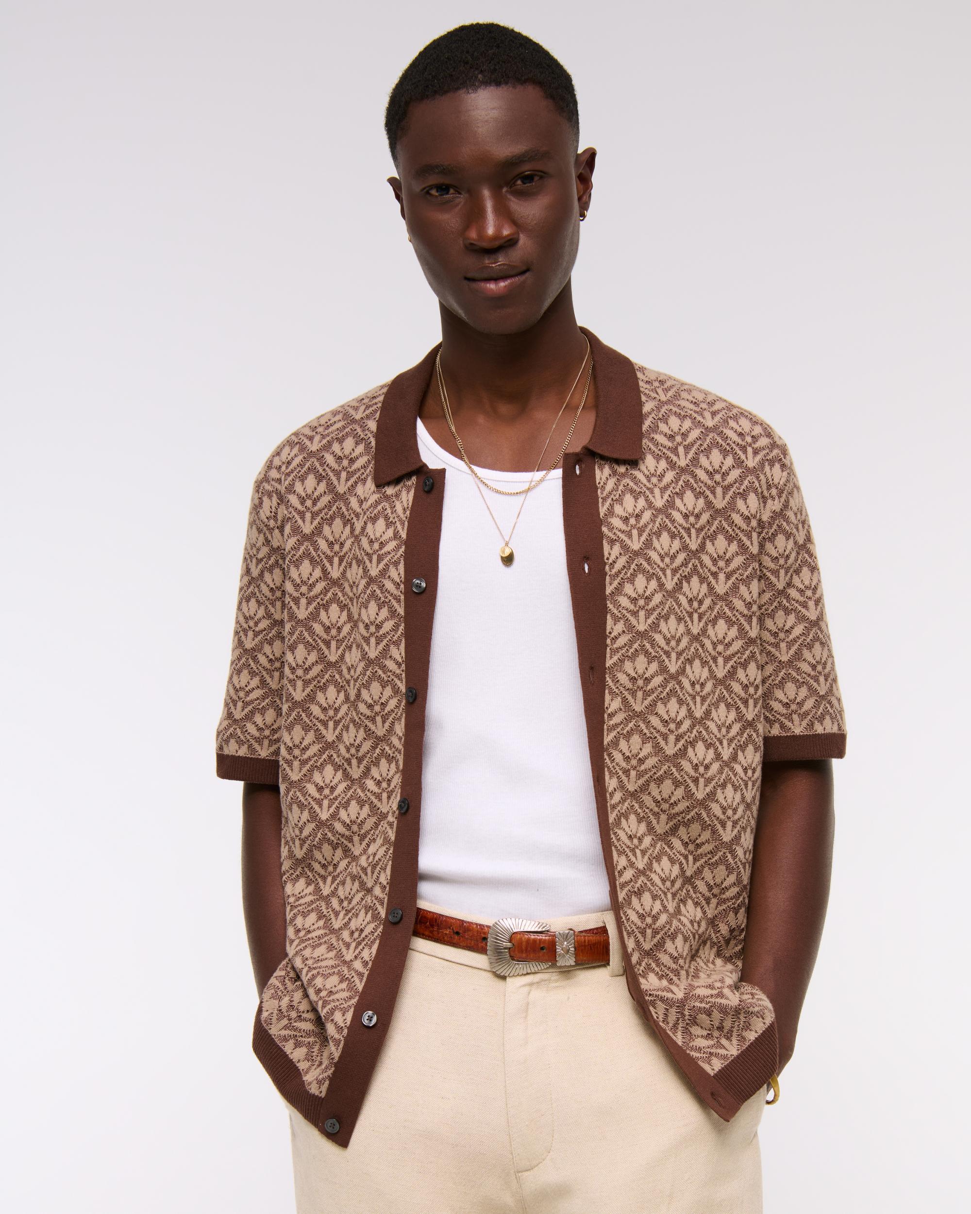 Jacquard Pattern Button-Through Sweater Polo Product Image