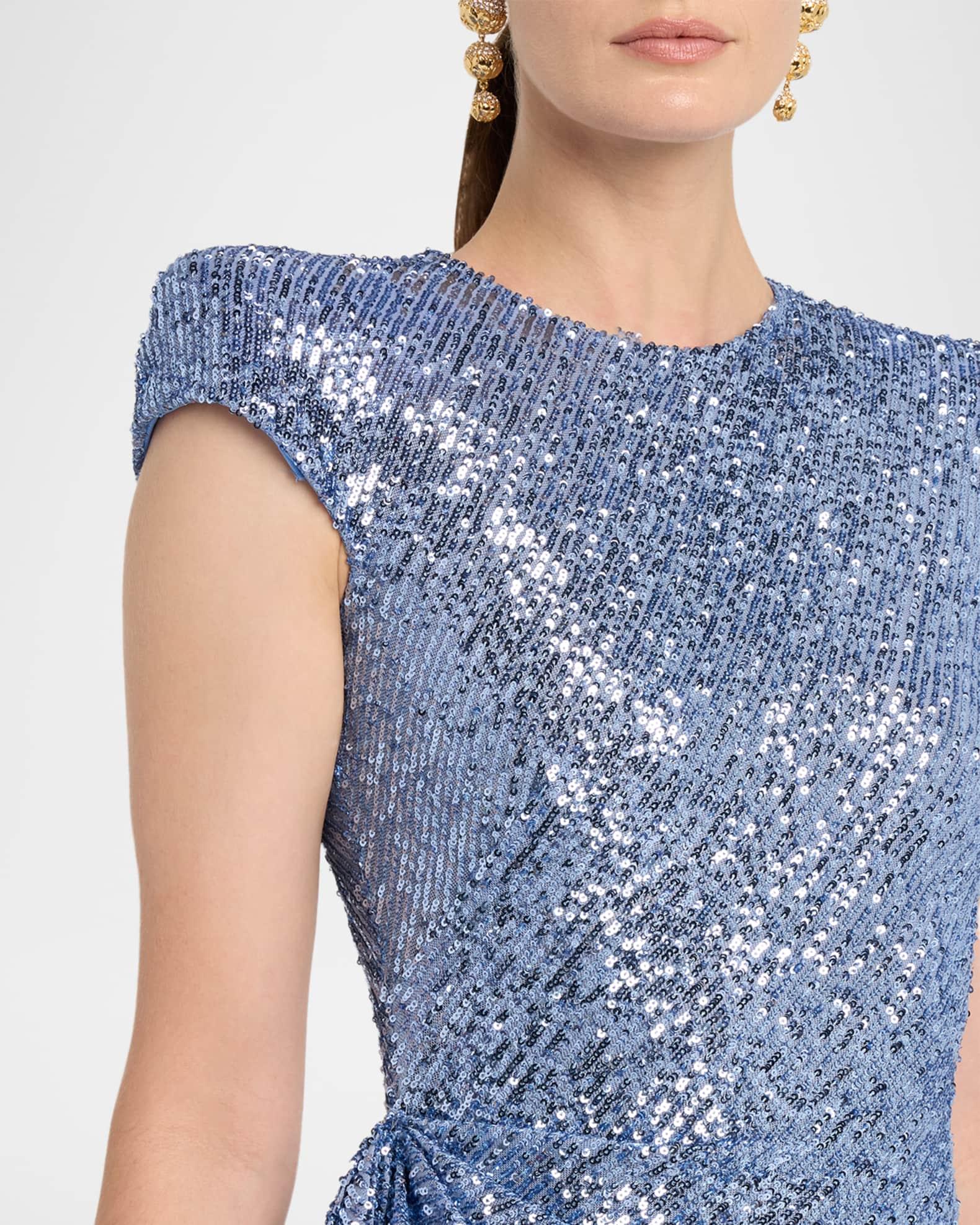 Draped Sequin Cap-Sleeve Gown Product Image