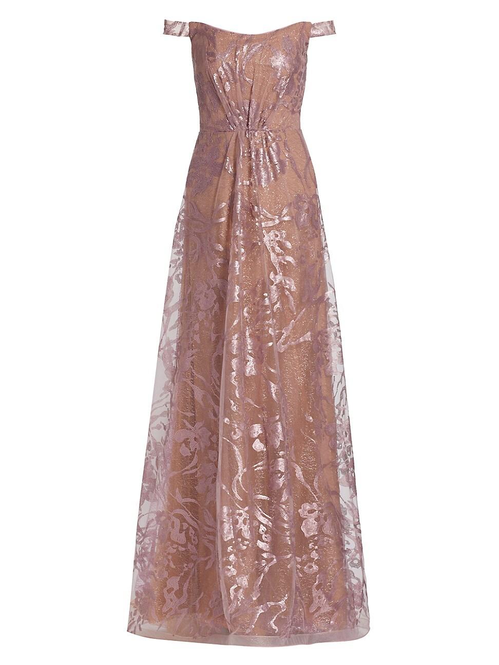 Womens Embroidered Off-The-Shoulder Gown Product Image