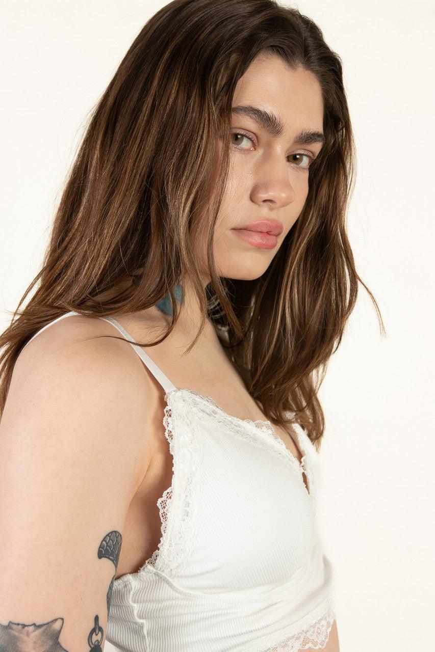 White Lace Trim Bralette Product Image