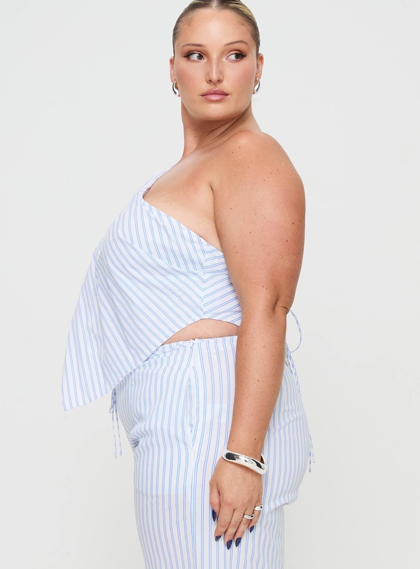 Collied Asymmetric Top Blue / White Stripe Curve Product Image