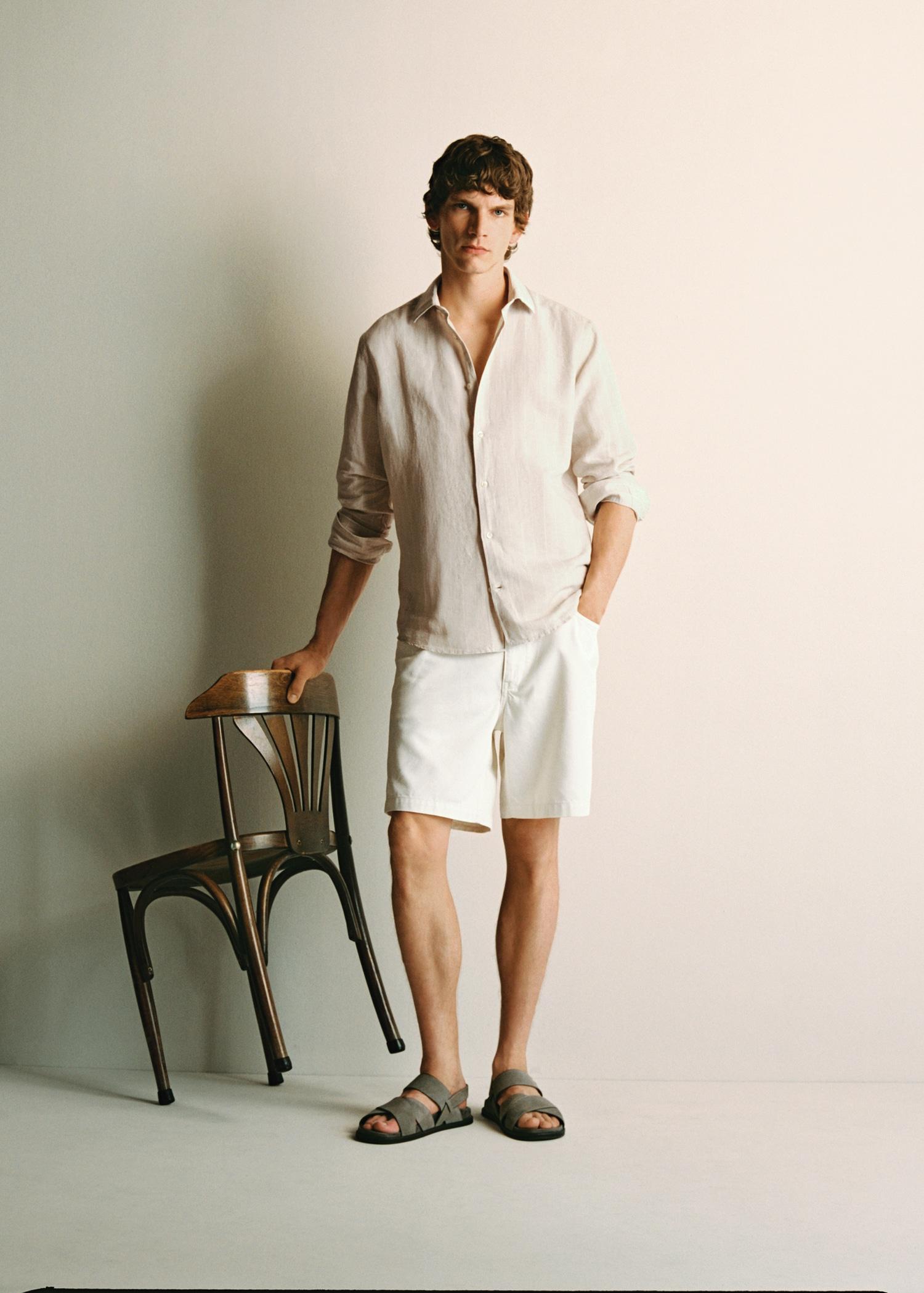 Linen pinstripe shirt - Men | MANGO USA Product Image