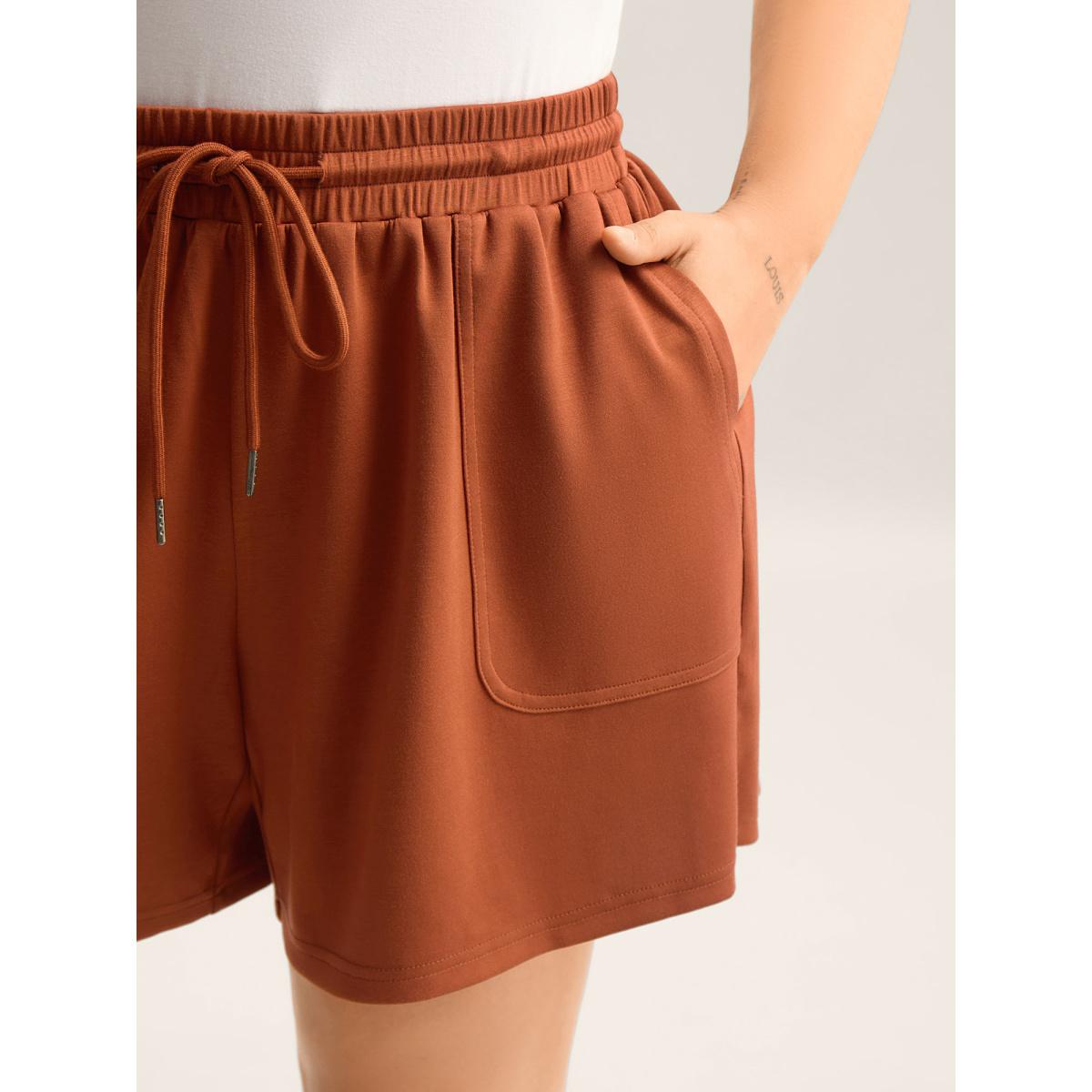 Plus Size Drawstring Split Wide-Leg Shorts Women Rust Casual Drawstring Wide Leg Everyday-Casual Shorts BloomChic 30/6X Product Image