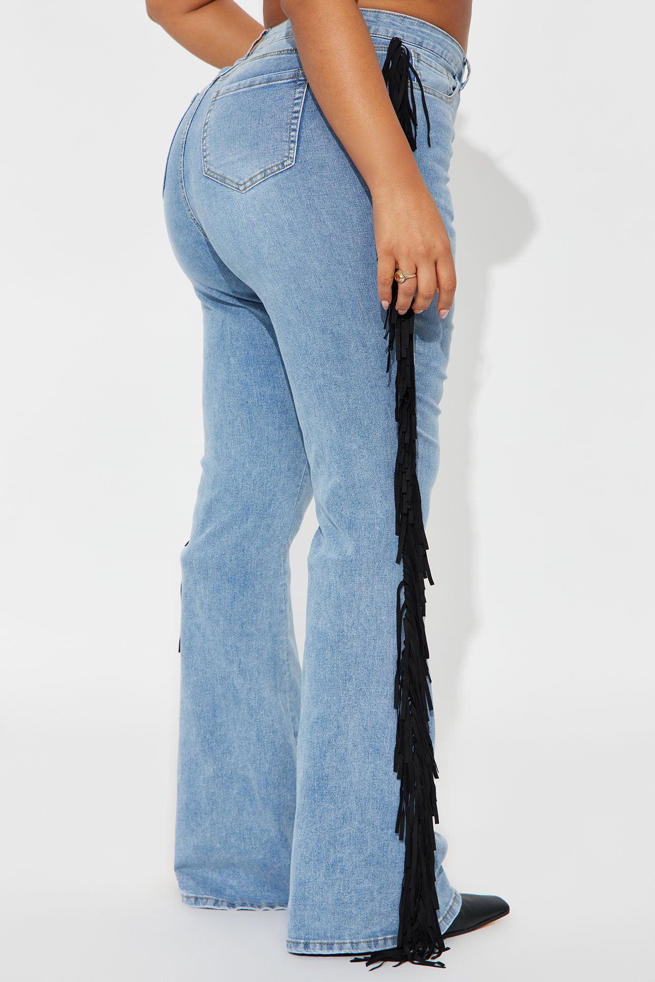 Out West Low Rise Fringe Flare Jeans - Vintage Wash Female Product Image