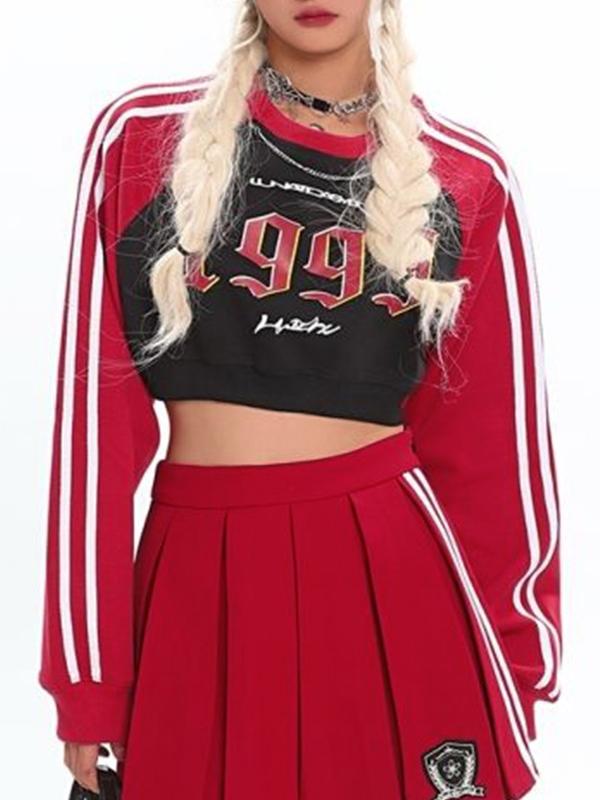 Contrast Color Raglan Print Crop Sweatshirt Product Image