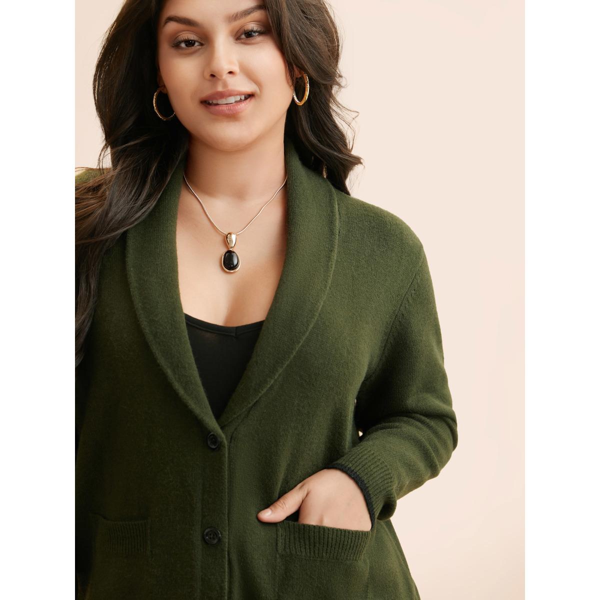 Plus Size Supersoft Essentials Solid Shawl Collar Cardigan ArmyGreen Women Timeless Loose Long Sleeve Elegant Cardigans BloomChic 26/4X Product Image